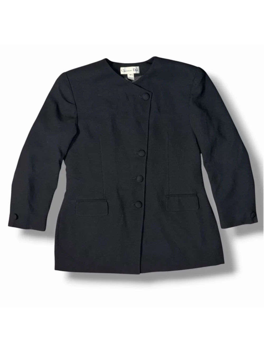 Christian Dior VTG Womens Black Asymmetrical Button Blazer Academia 18 Career